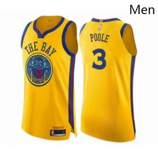 Mens Golden State Warriors 3 Jordan Poole Authentic Gold Basketball Jersey City Edition